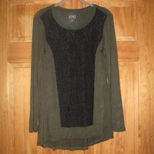 LOGO Green with Black Floral Lace Long Sleeve Top